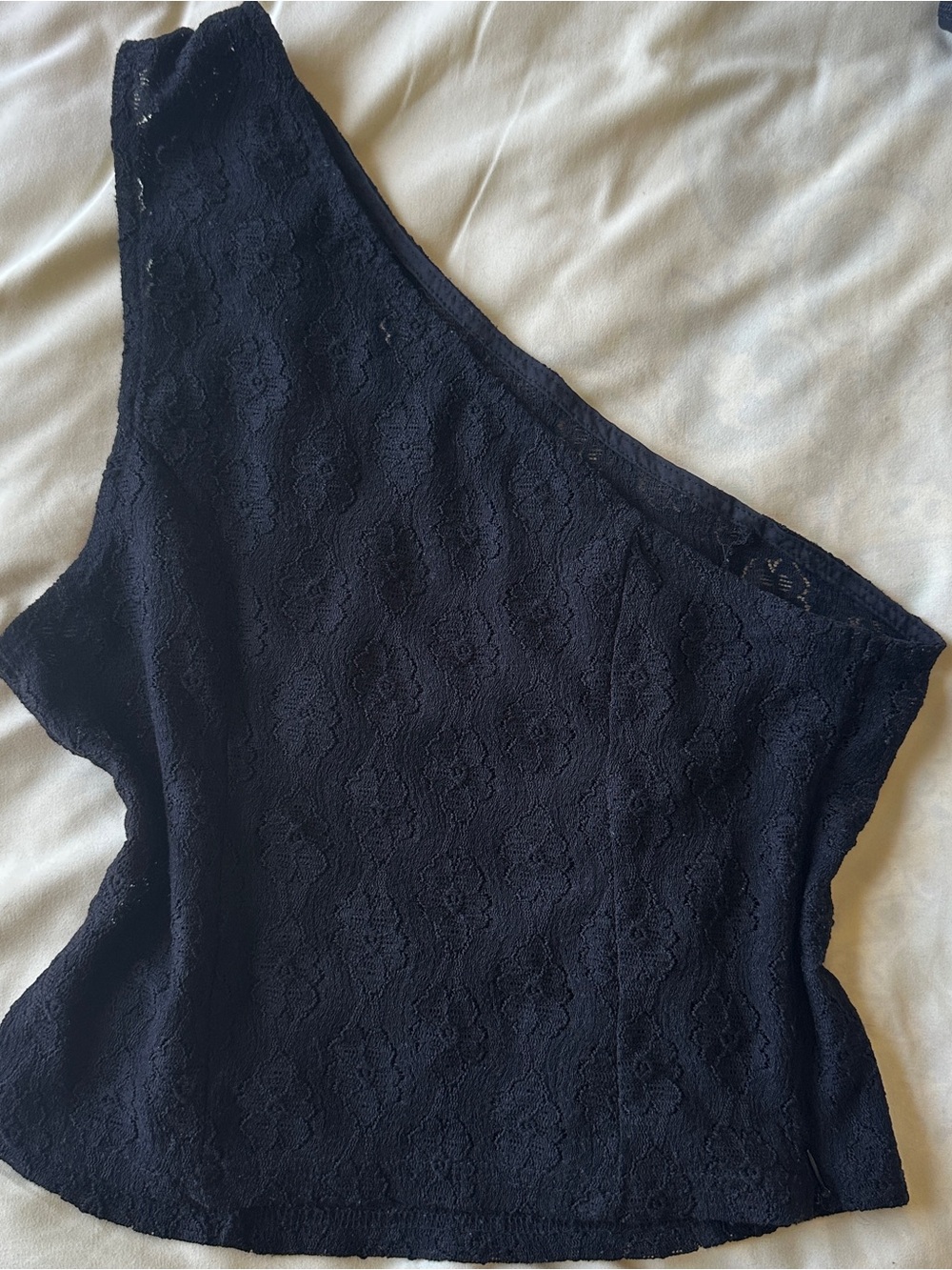 One-Shoulder Black Lace Women's Top